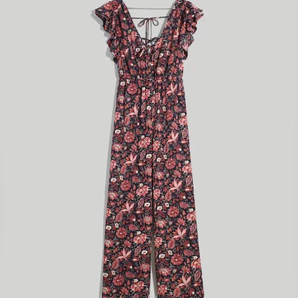 NWT Madewell Deep-V Ruffled Jumpsuit in Pampas Blooms - Picture 1 of 9